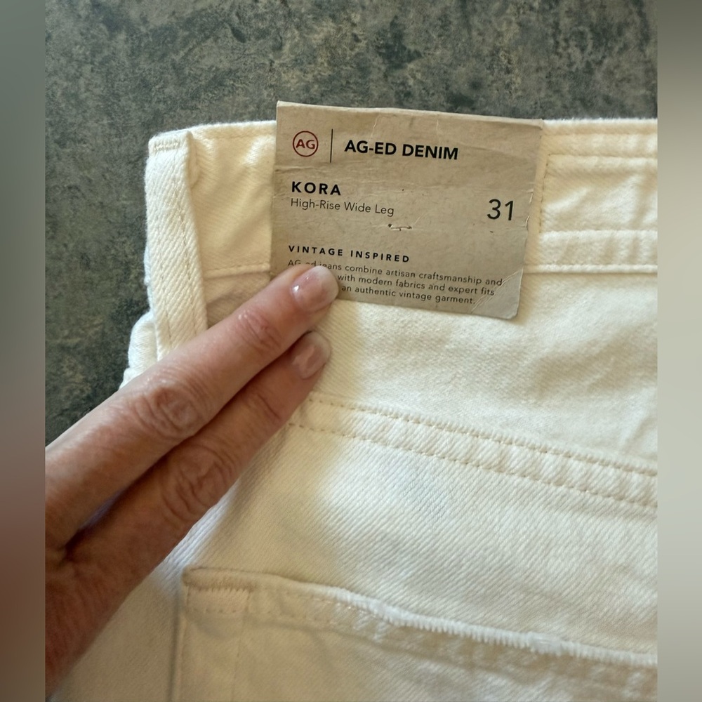 NWT AG Kora Wide Leg Raw Hem Jeans in Powder White Sz 31 $240 - Picture 8 of 11